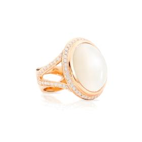 Tamara Comolli CUSHION Ring small Sand Mondstein mit Diamant Pavé R-CUSH-s-MoSa-p-rg