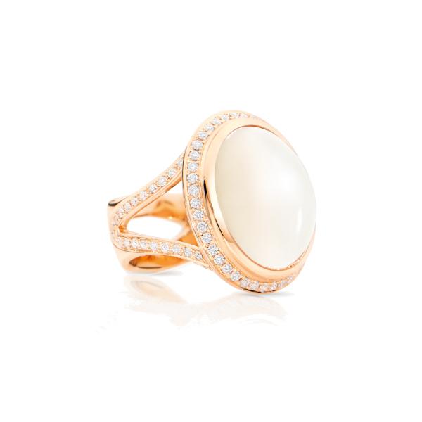 Tamara Comolli CUSHION Ring large Sand Mondstein mit Diamant Pavé (Ref: R-CUSH-l-MoSa-p-rg)