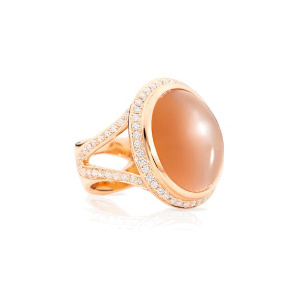 Tamara Comolli CUSHION Ring small Brauner Mondstein mit Diamant Pavé (Ref: R-CUSH-s-MoBr-p-rg)